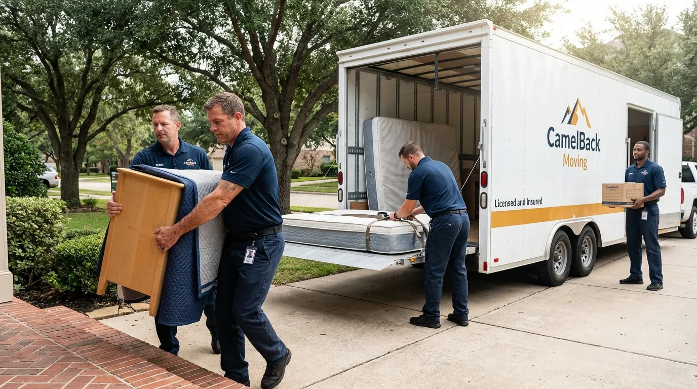 Crew loading residential truck for cross-state move from Lamar, CO