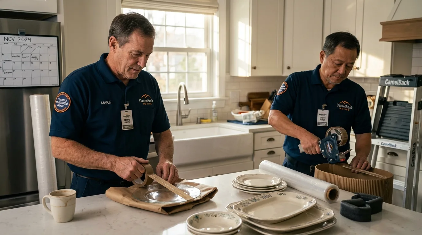 Professional crew packing kitchen dishware in Lamar, CO